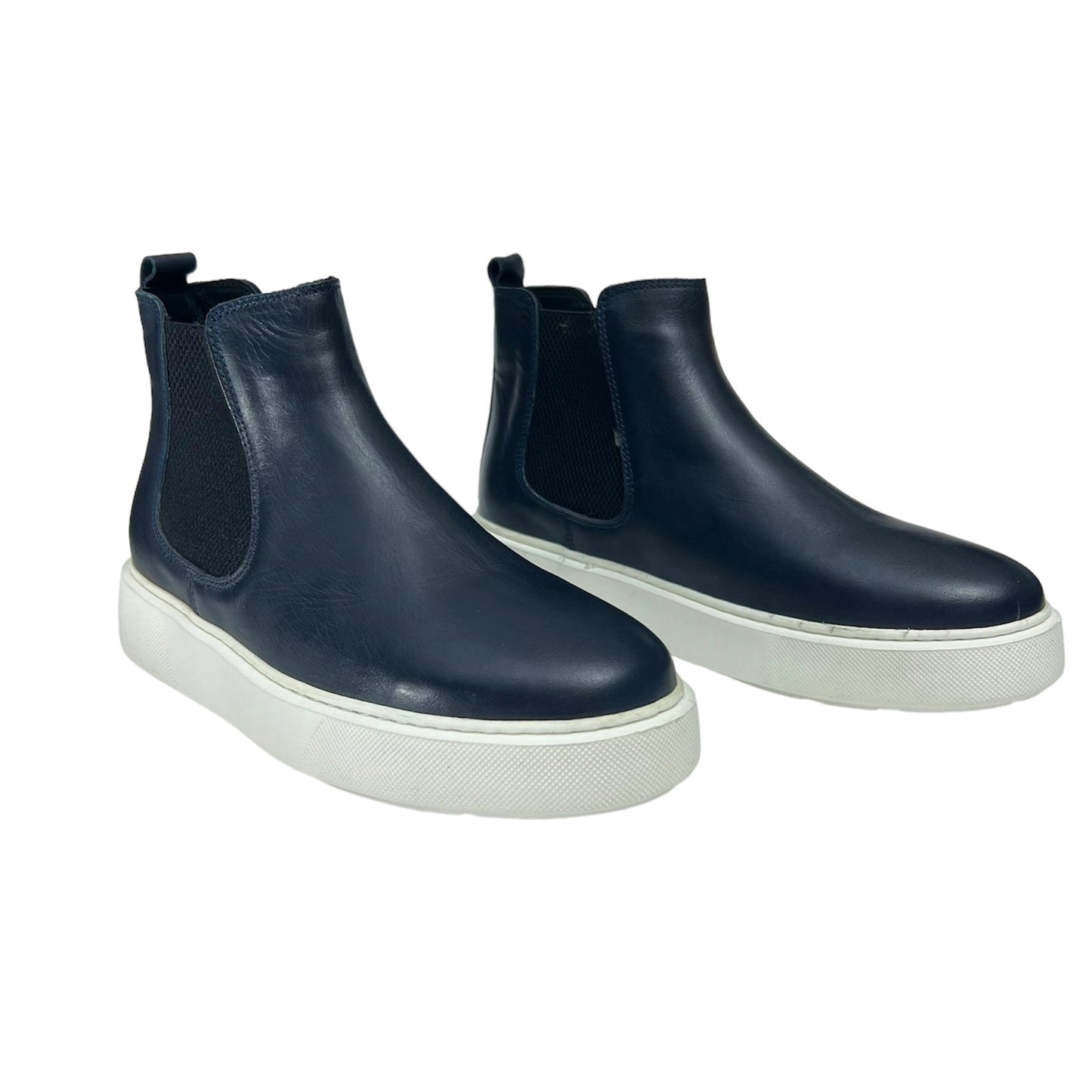 Navy Chelsea Leather Boots