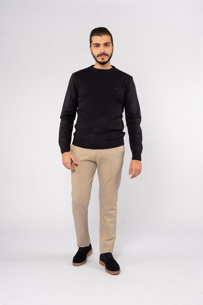 NAVY ROUND NECK PIQUET SWEATER