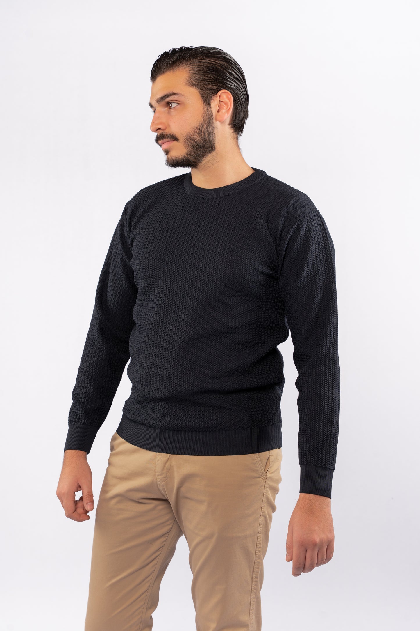 NAVY TRICOT ROUNDNECK SWEATER
