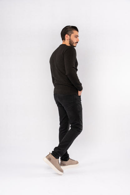 DARK GREY ROUND NECK PIQUET SWEATER