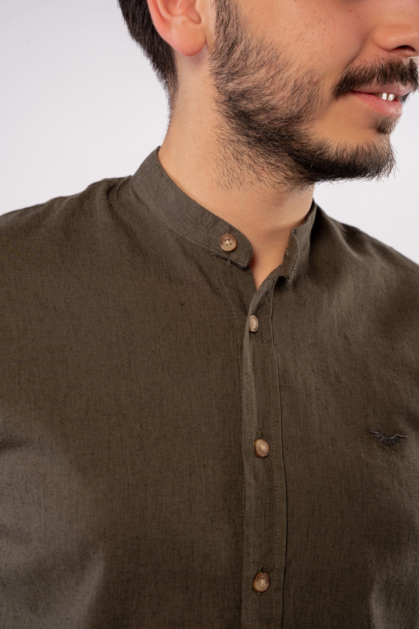 DARK OLIVE CHINESE LINEN SHIRT