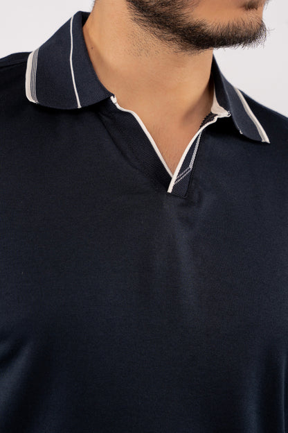 NAVY MIXED VNECK POLO