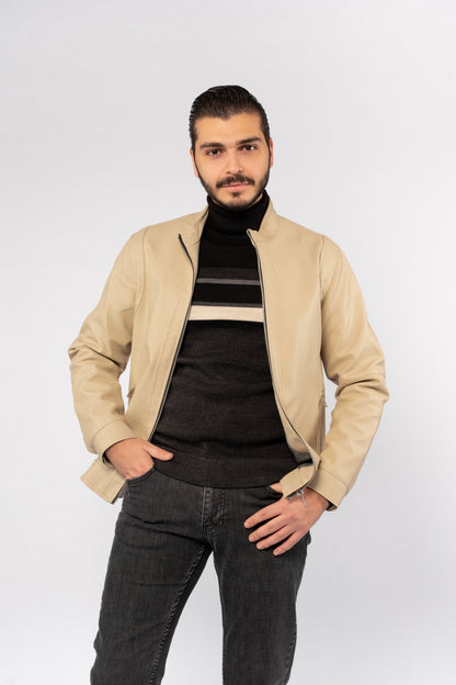 BEIGE TIMELESS LEATHER JACKET