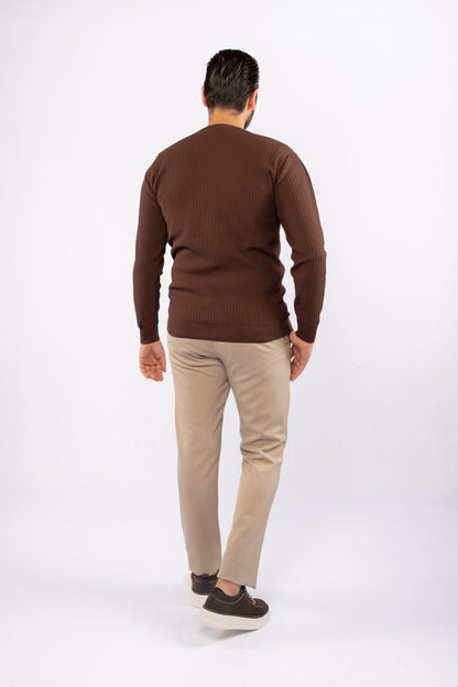 BROWN TRICOT ROUNDNECK SWEATER