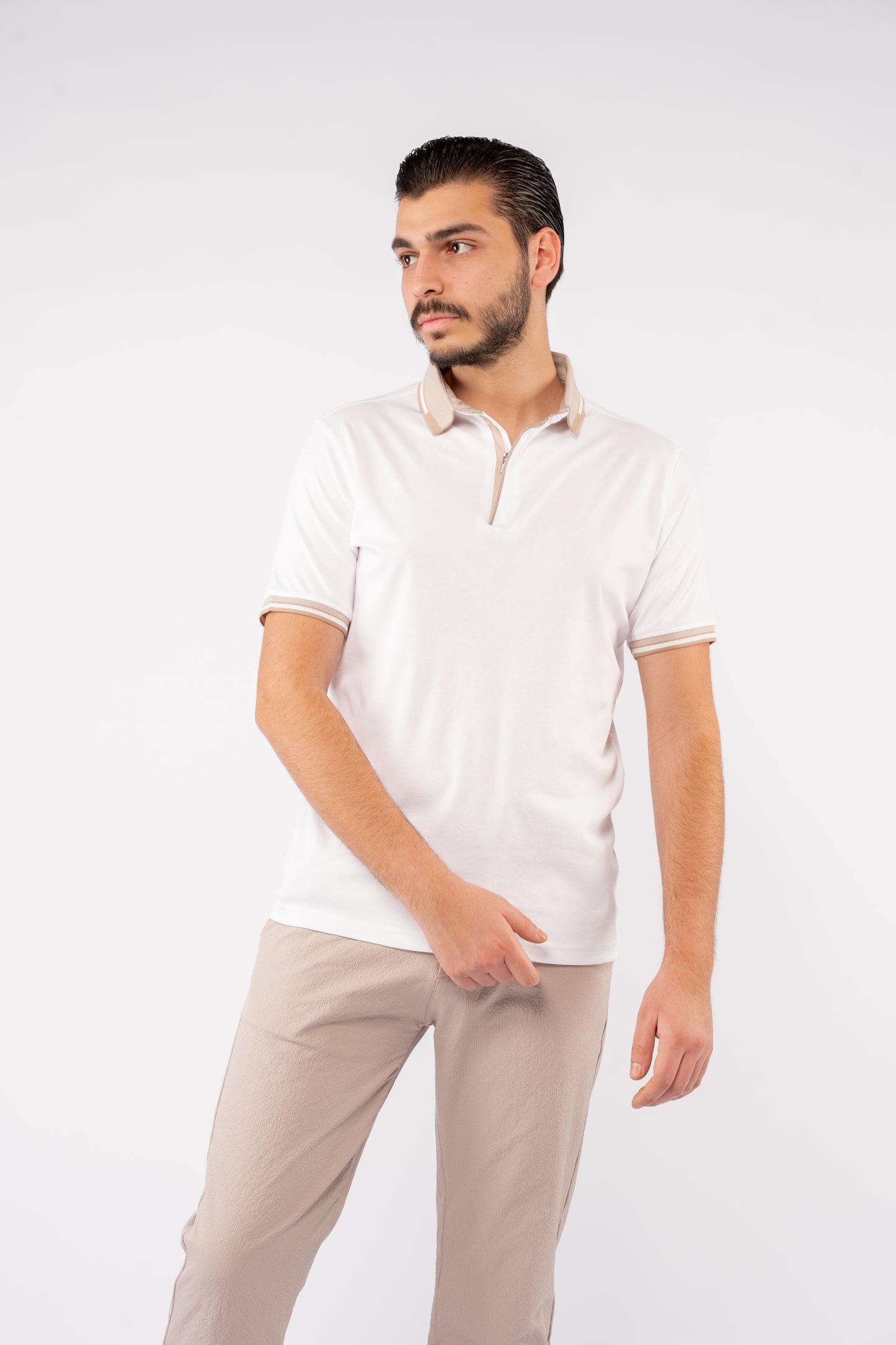 WHITE ZIPPER POLO