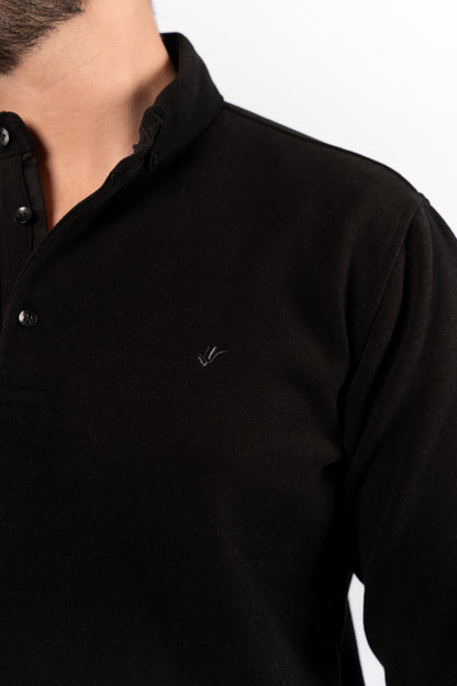 BLACK BUTTON POLO SWEATER