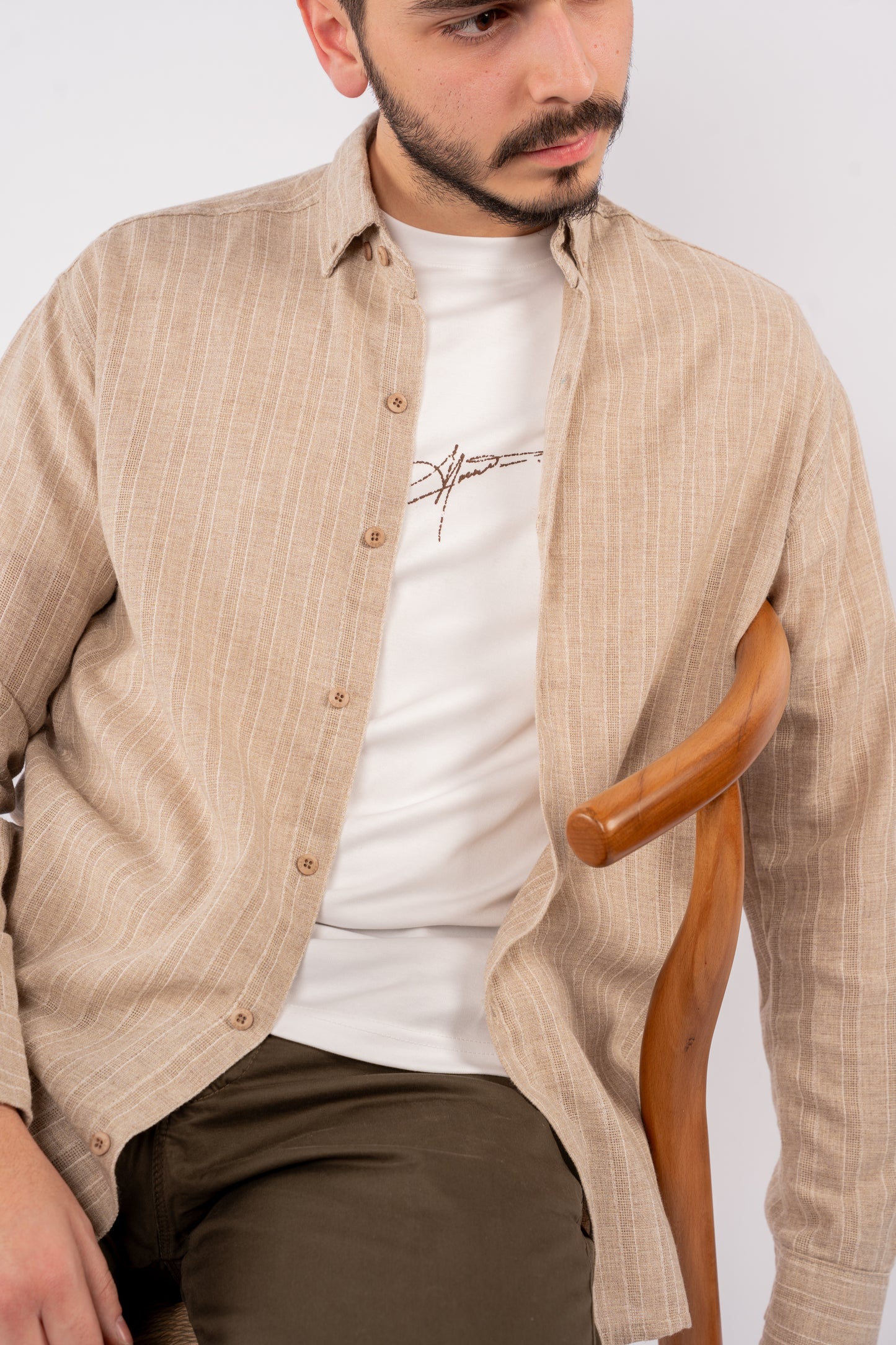DARK BEIGE LINED SHIRT