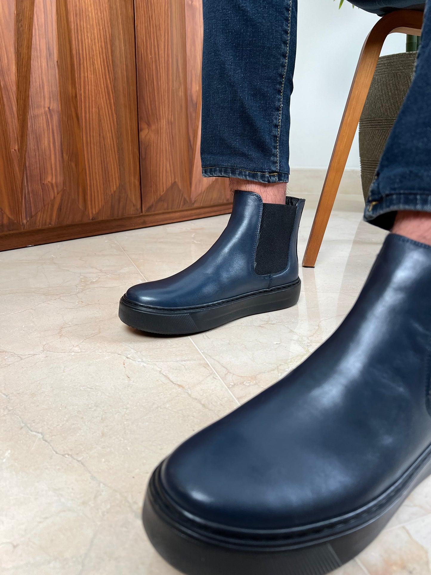 NAVY LEATHER BOOTS