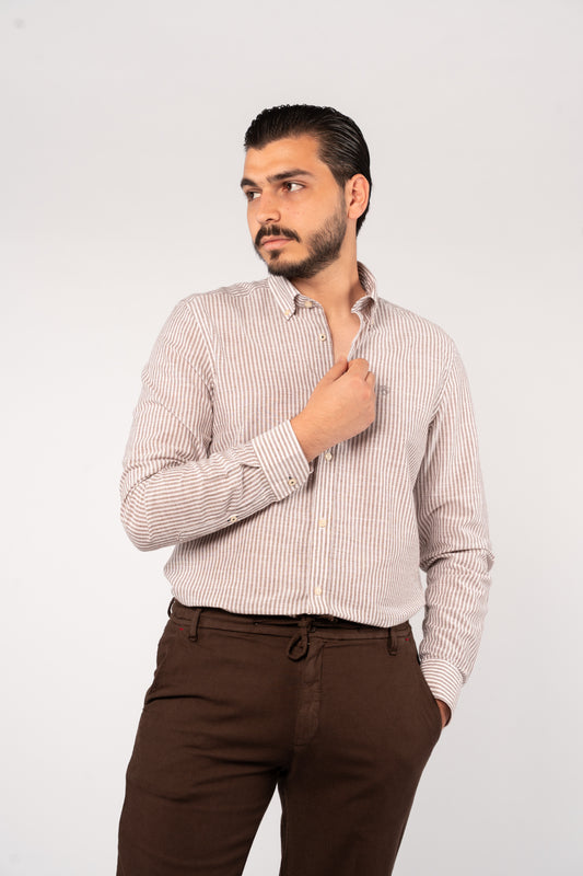 BROWN LINED OXFORD SHIRT