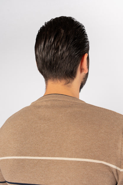 DARK BEIGE NAVY LINE SWEATER