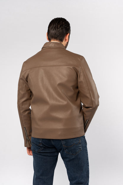 COFFEE CASUAL LEATHER JACKET
