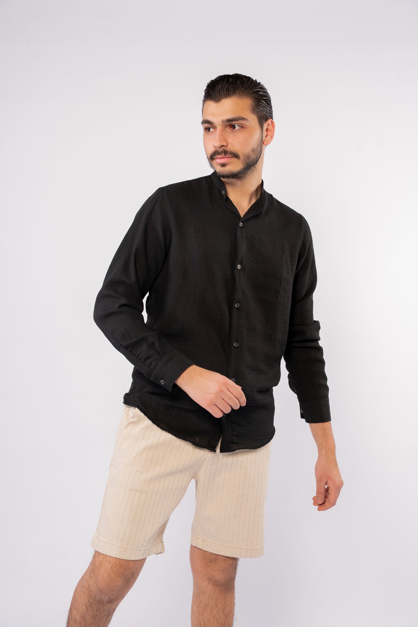 BLACK DOUBLE GAUZE CHINESE SHIRT