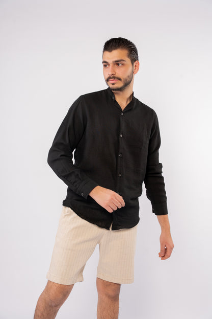 BLACK DOUBLE GAUZE CHINESE SHIRT