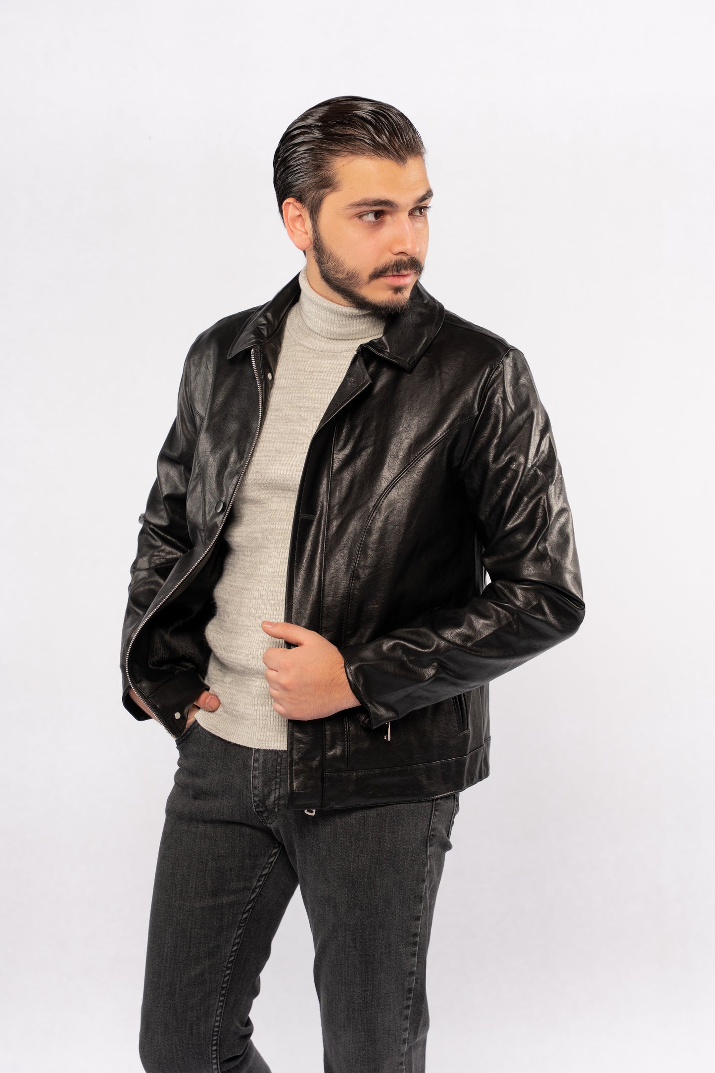 BLACK TRUCKER LEATHER JACKET