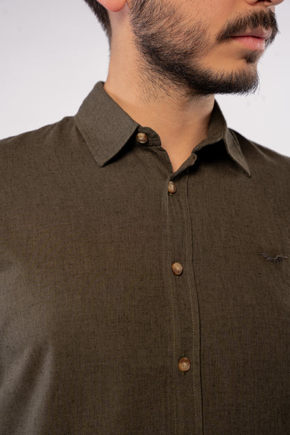 DARK OLIVE LINEN SHIRT