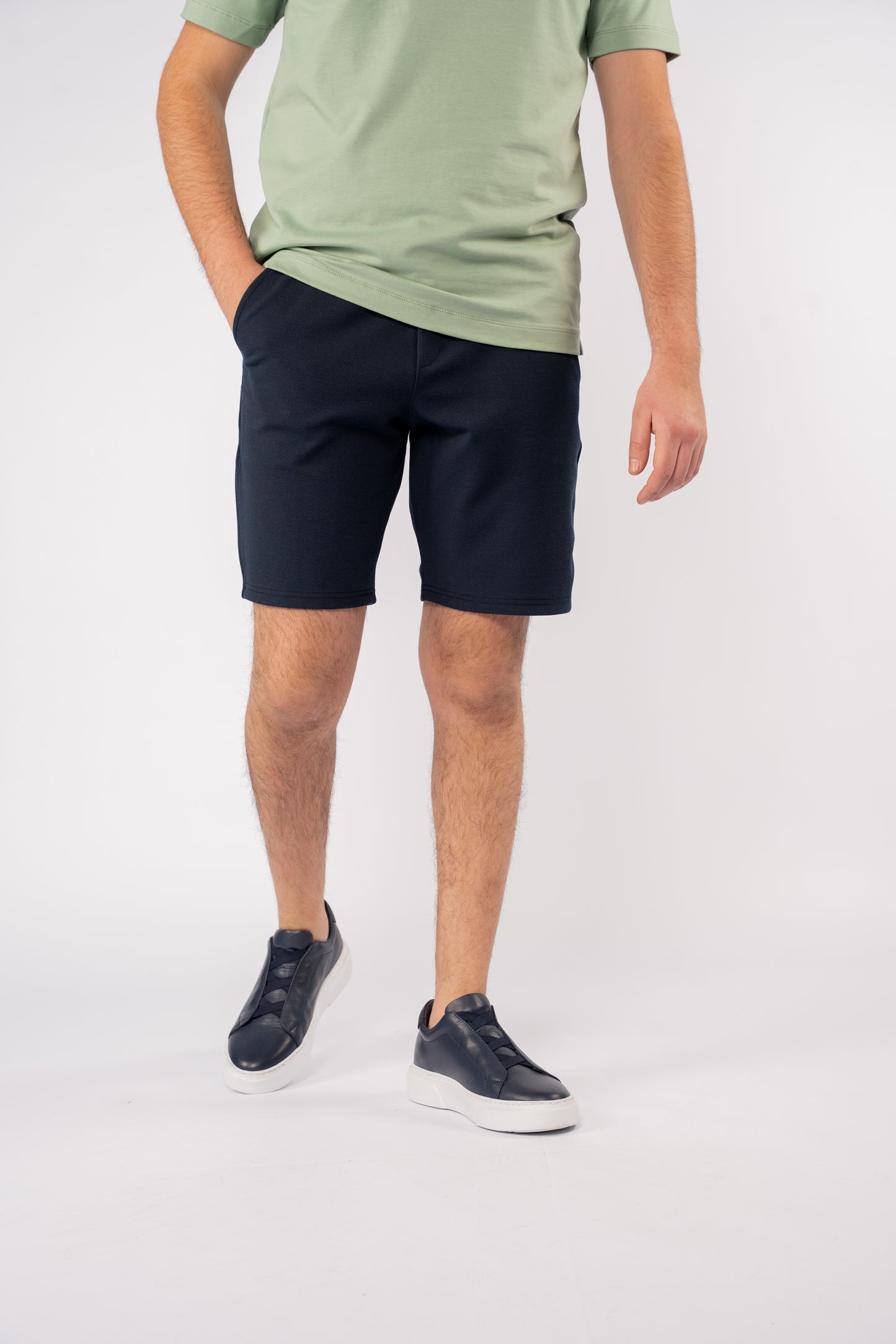 NAVY PIQUET COTTON SHORT