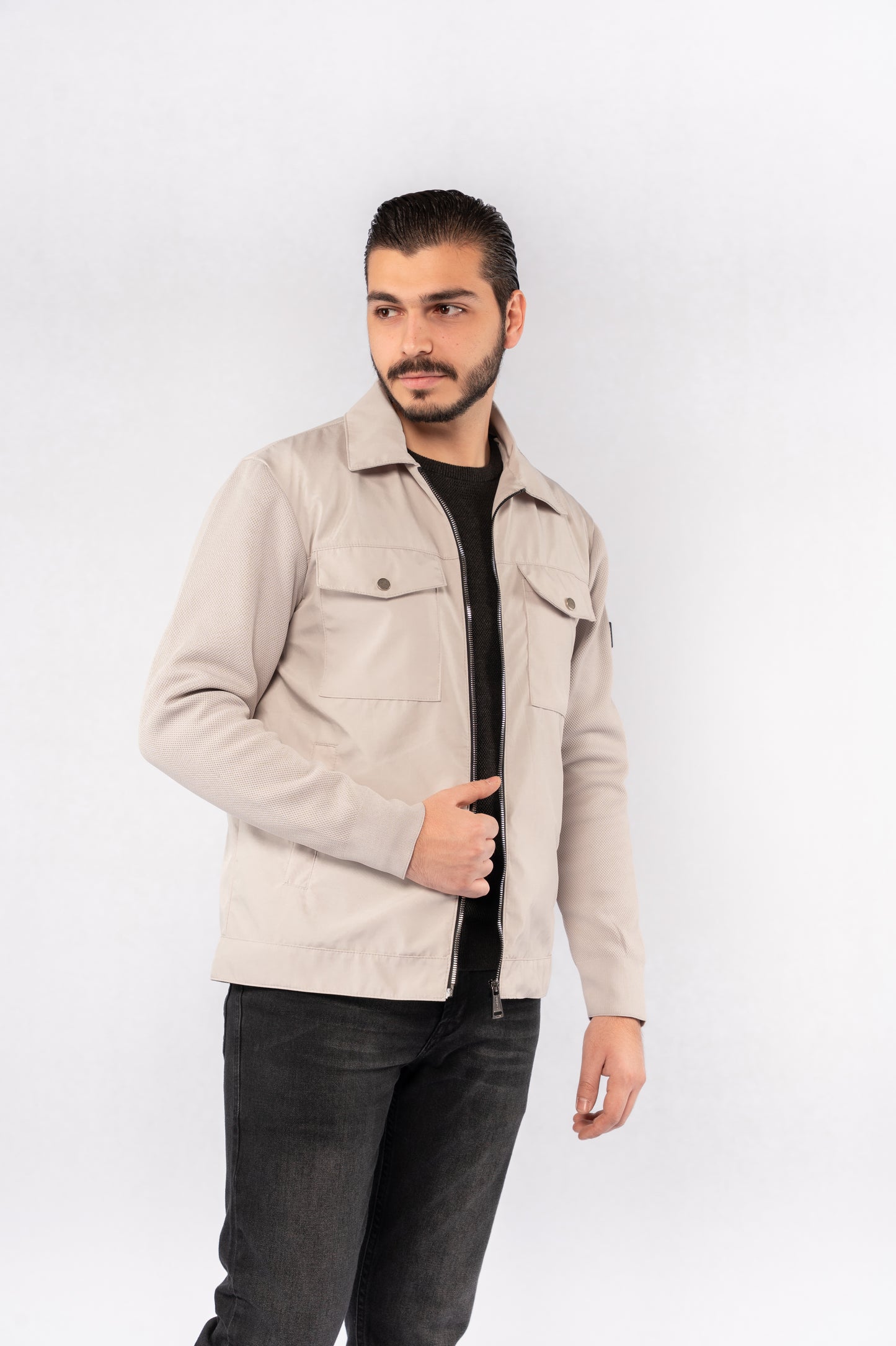 LIGHT BEIGE CASUAL QUILTED JACKET