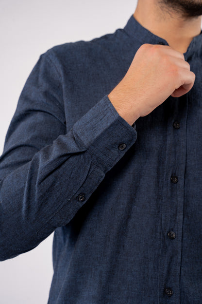 NAVY CHINESE LINEN SHIRT