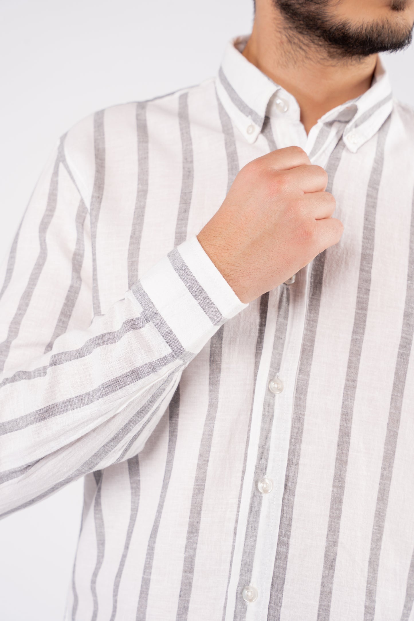 BLUE GREY LINED LINEN SHIRT