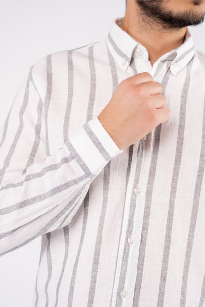 BLUE GREY LINED LINEN SHIRT