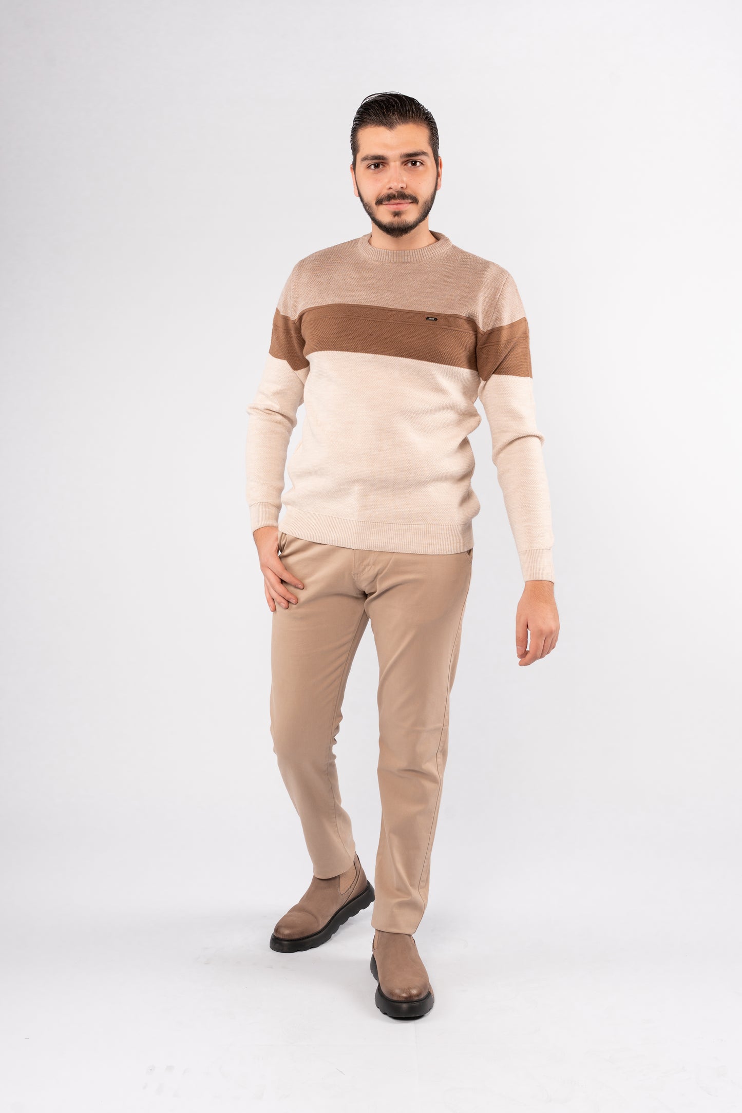 BEIGE URBAN TRICOLOR SWEATER