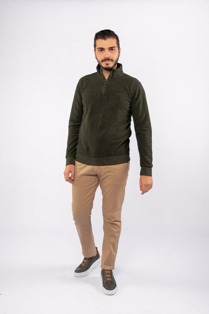 OLIVE HIGHNECK ZIPPER SWEATER