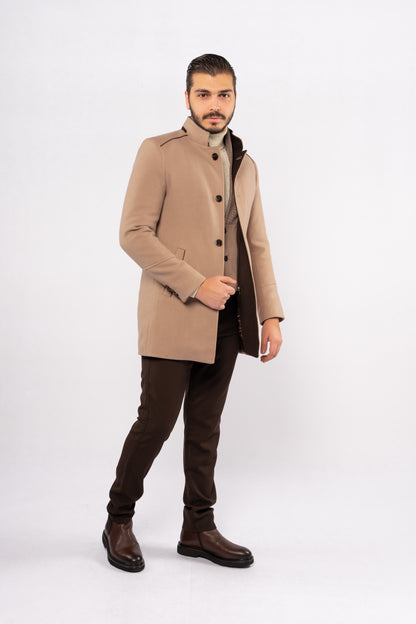 BEIGE SEMI CASUAL WOOL COAT