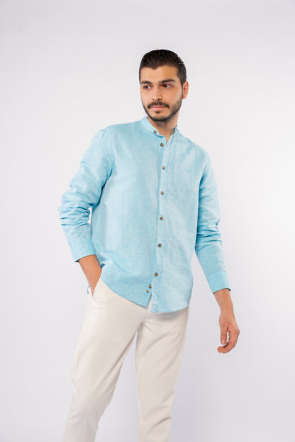 TURQUOISE CHINESE LINEN SHIRT