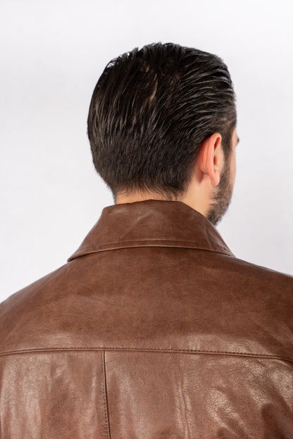 LIGHT BROWN TRUCKER LEATHER JACKET