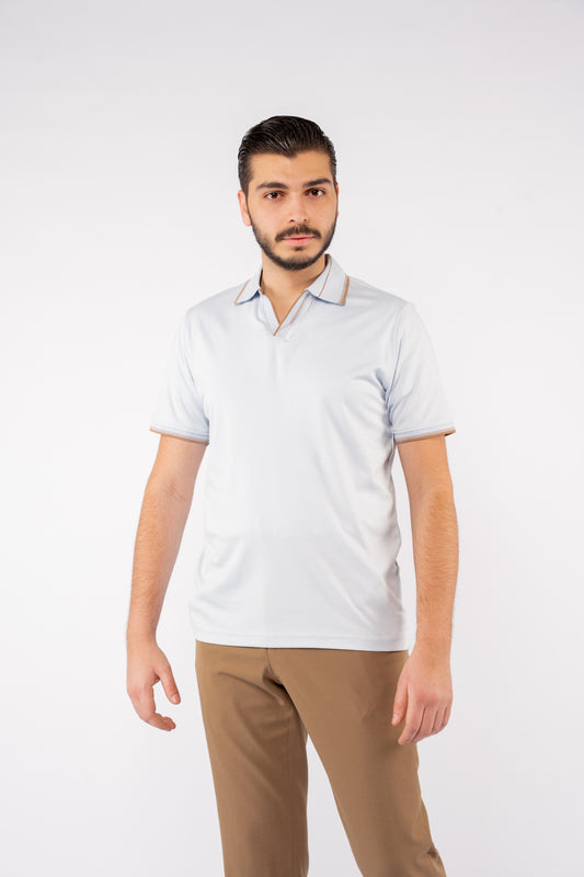 BLUE MIXED VNECK POLO