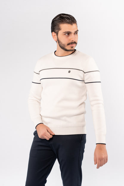 WHITE-NAVY LINE SWEATER