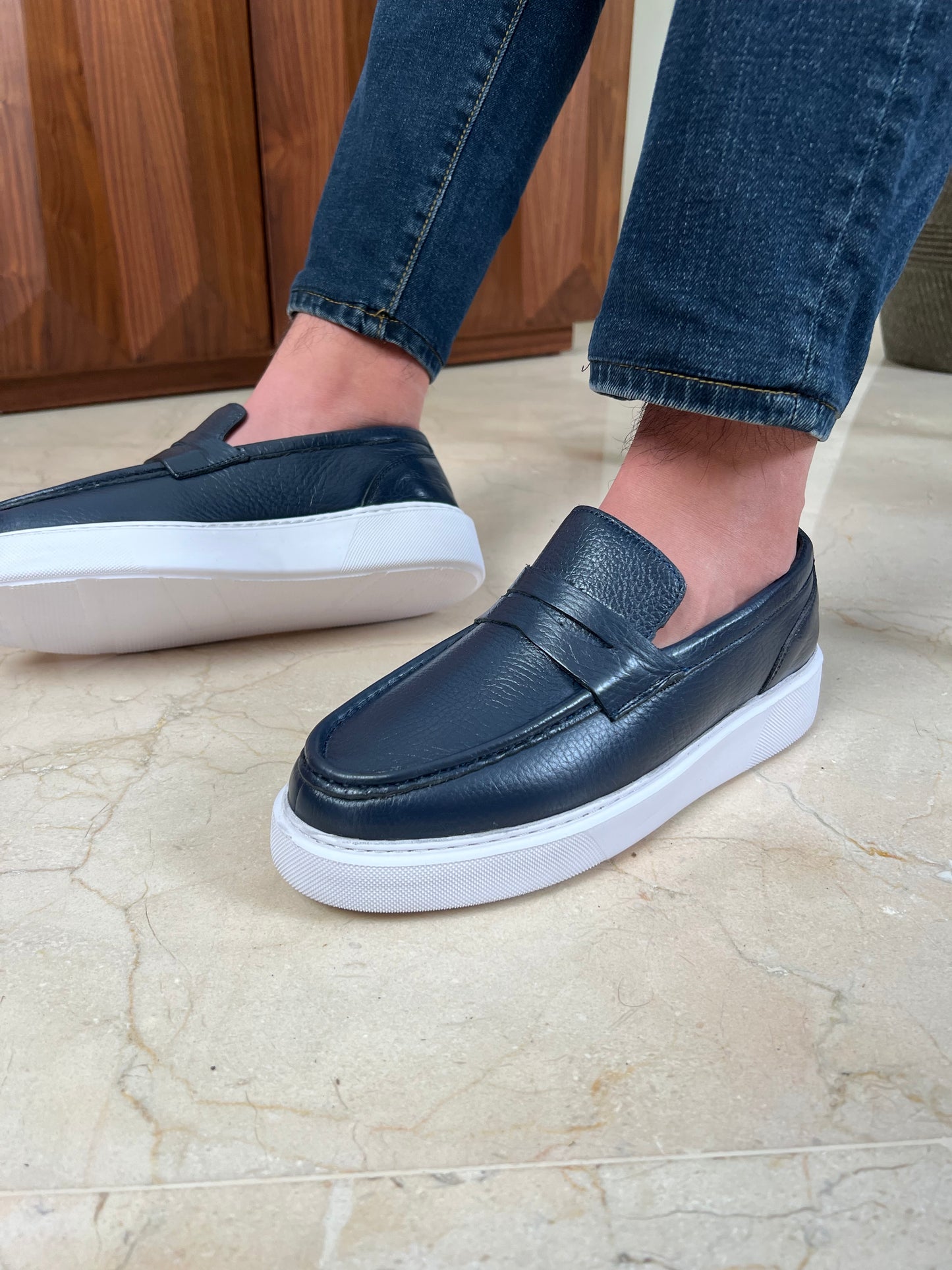 NAVY LOAFER LEATHER HIGH SOLE