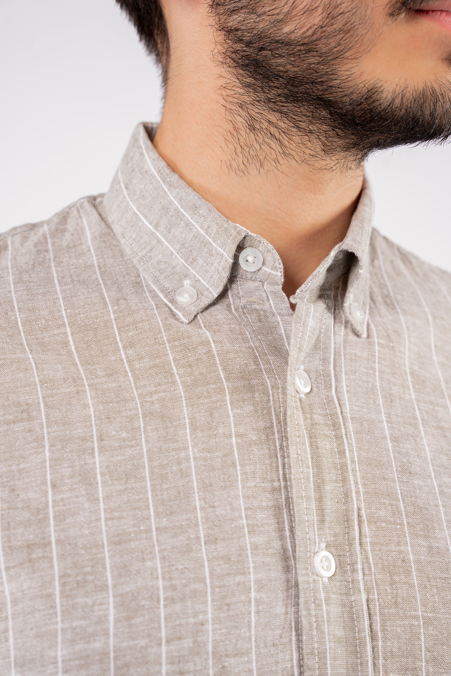 OLIVE WHITE LINED LINEN SHIRT