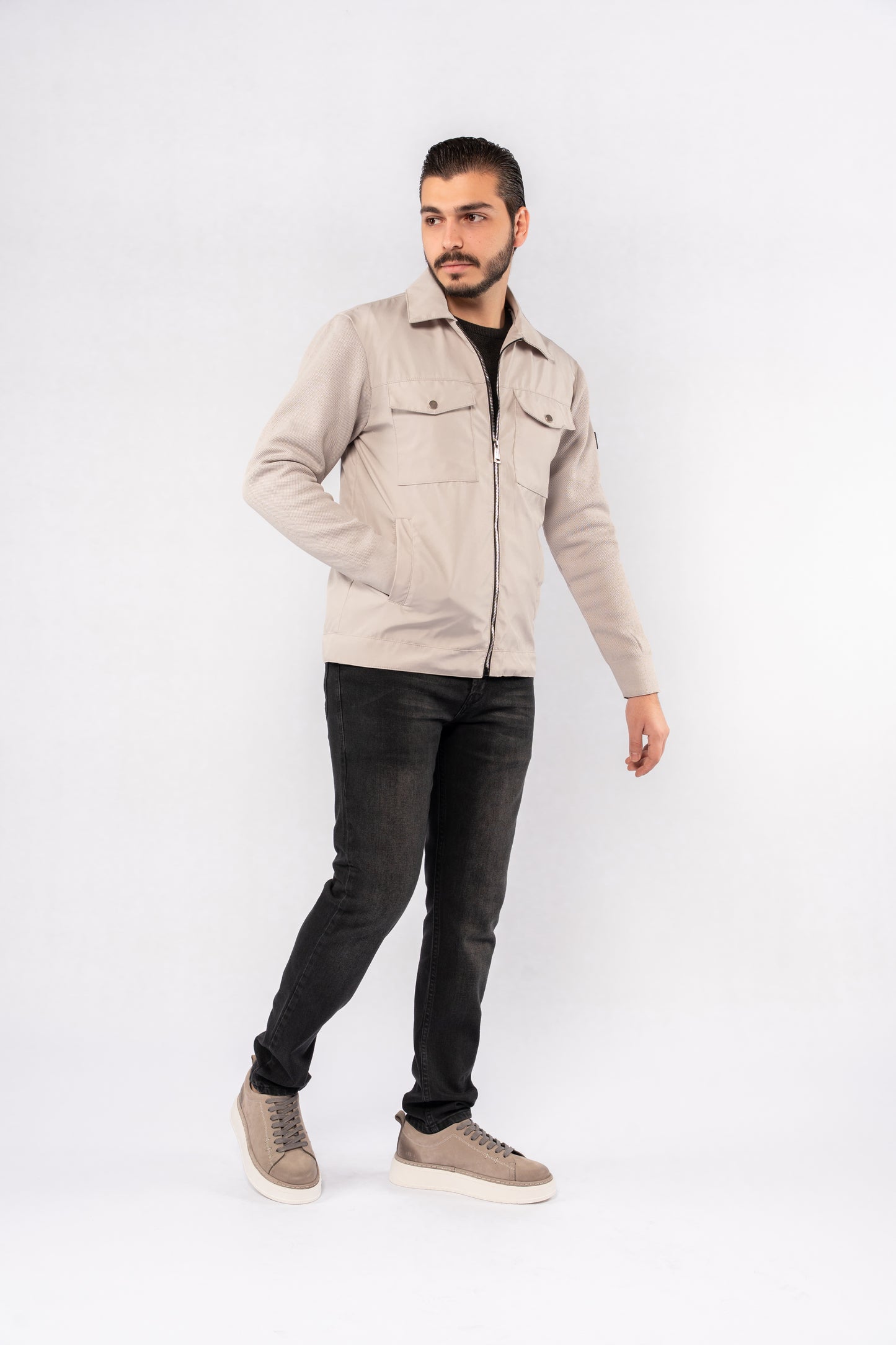 LIGHT BEIGE CASUAL QUILTED JACKET