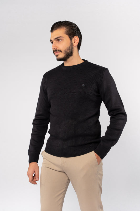 NAVY ROUND NECK PIQUET SWEATER
