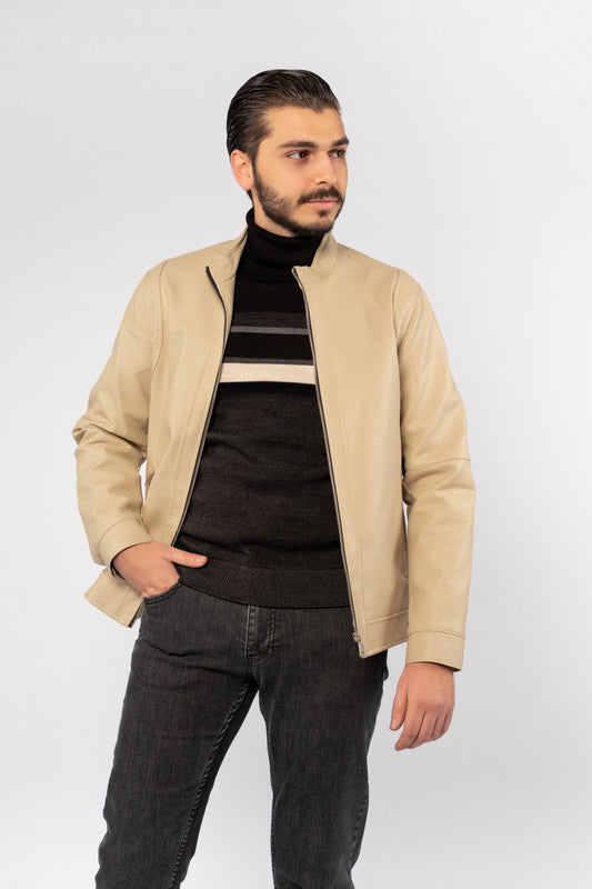 BEIGE TIMELESS LEATHER JACKET