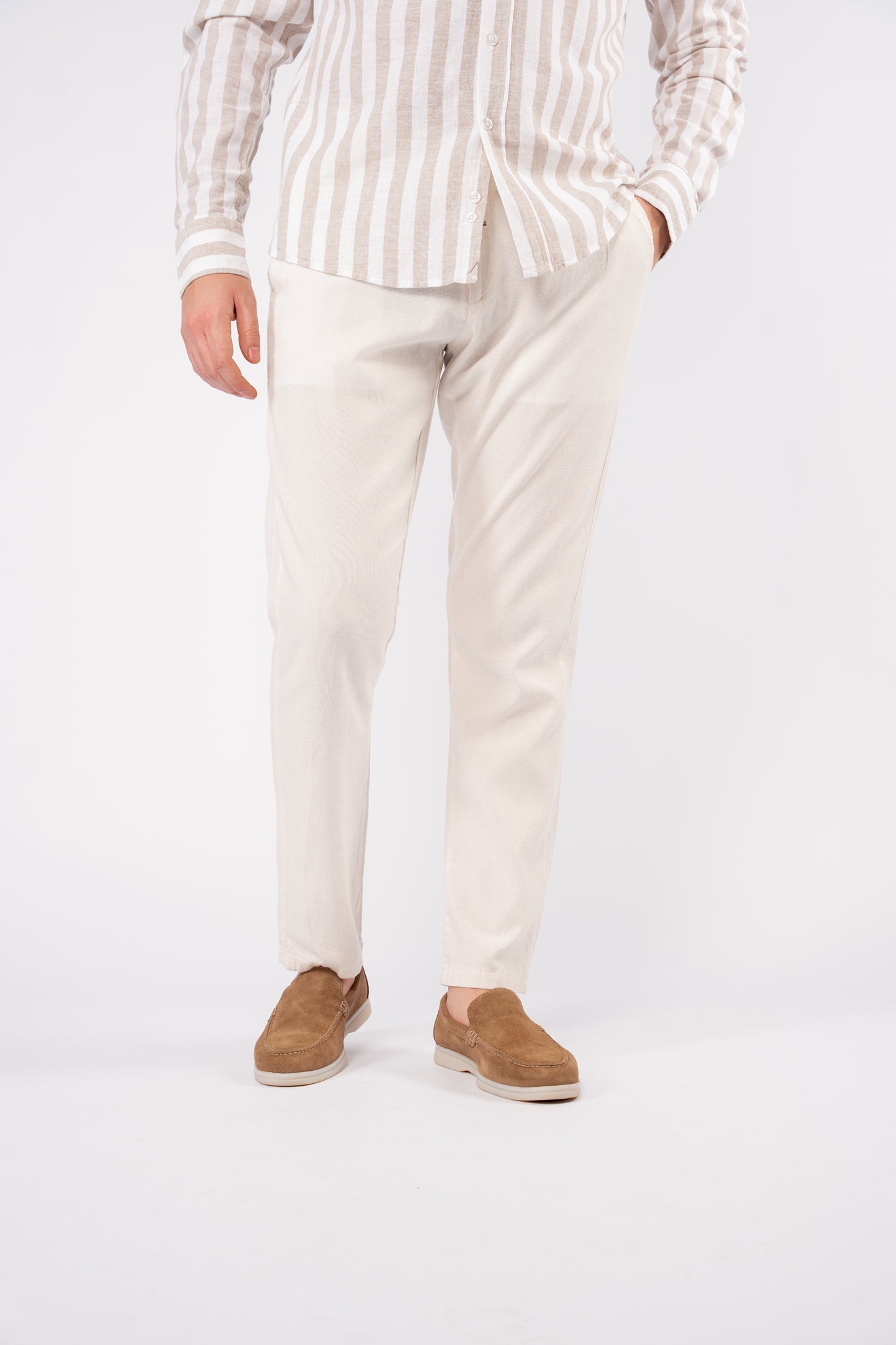 BEIGE LINED LINEN SHIRT