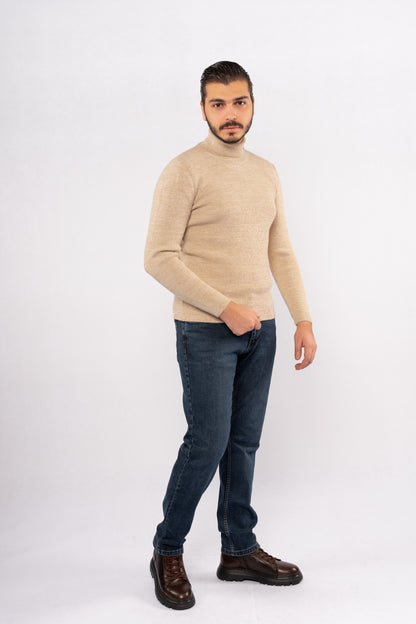 BEIGE LINED TURTLENECK