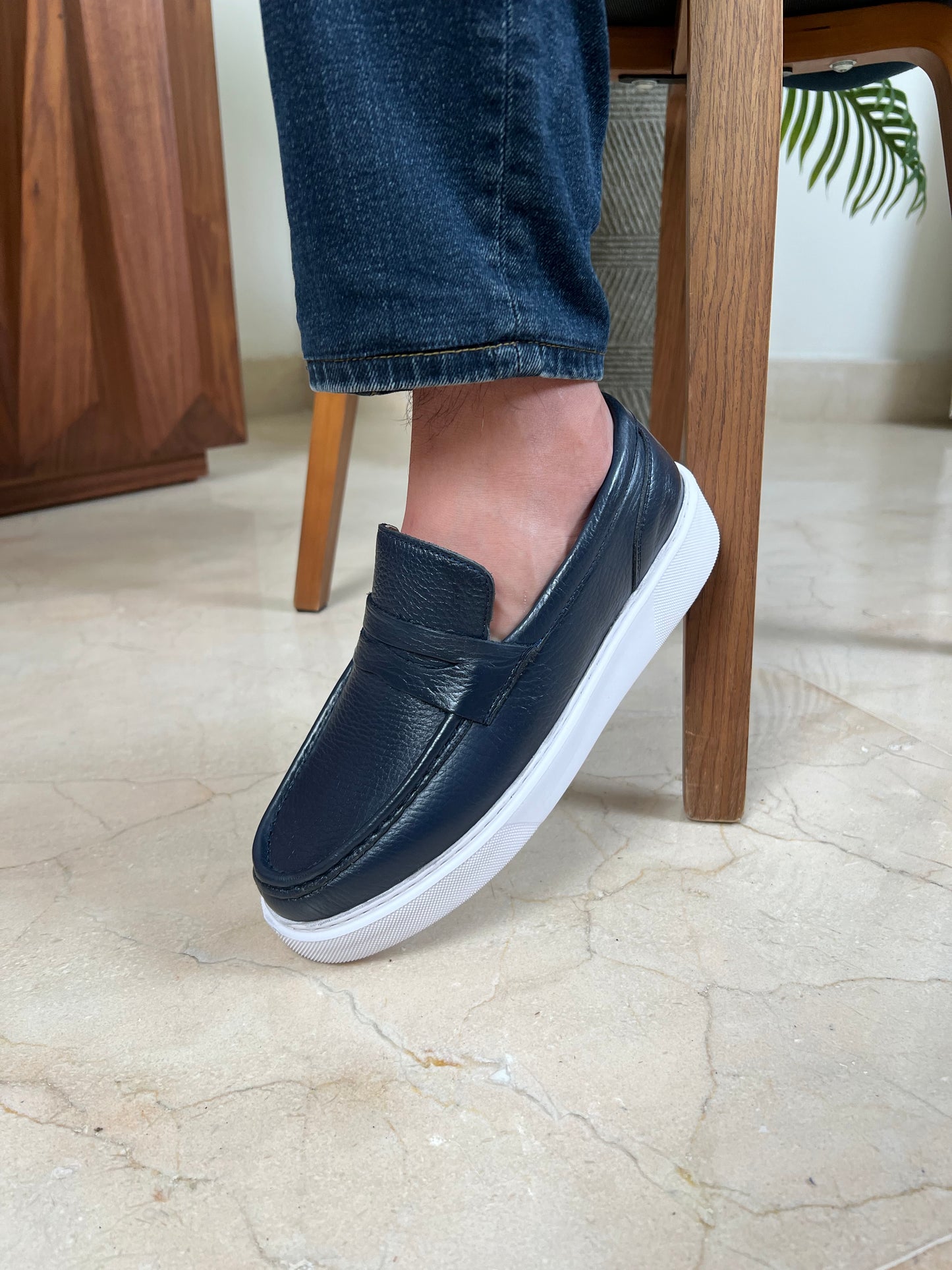 NAVY LOAFER LEATHER HIGH SOLE