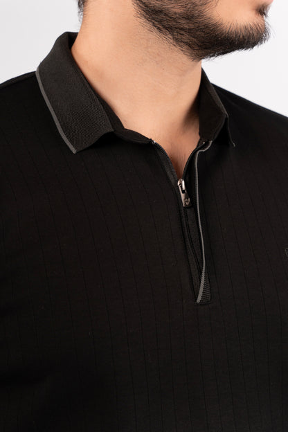 BLACK POLO ZIPPER SWEATER