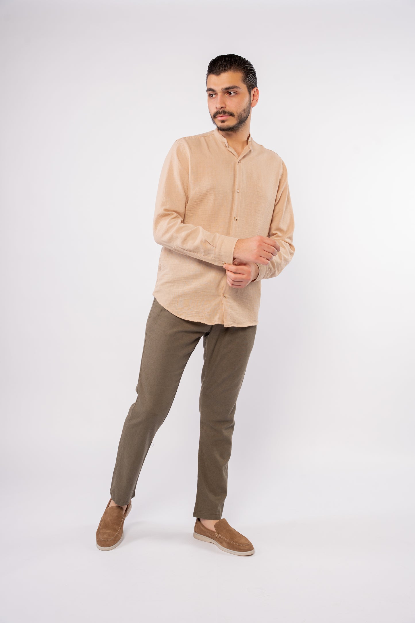 BEIGE DOUBLE GAUZE CHINESE SHIRT