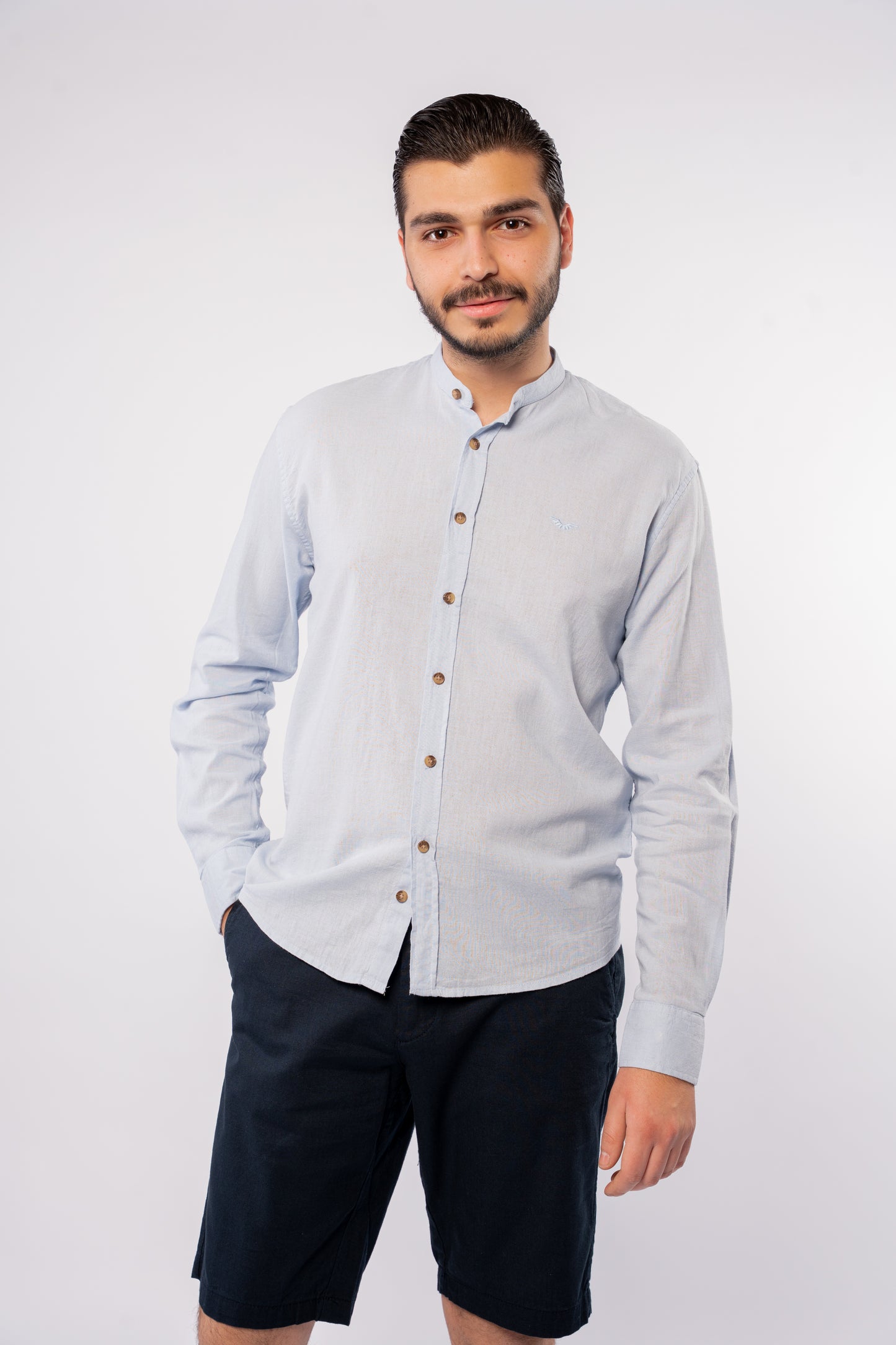 BLUE CHINESE LINEN SHIRT