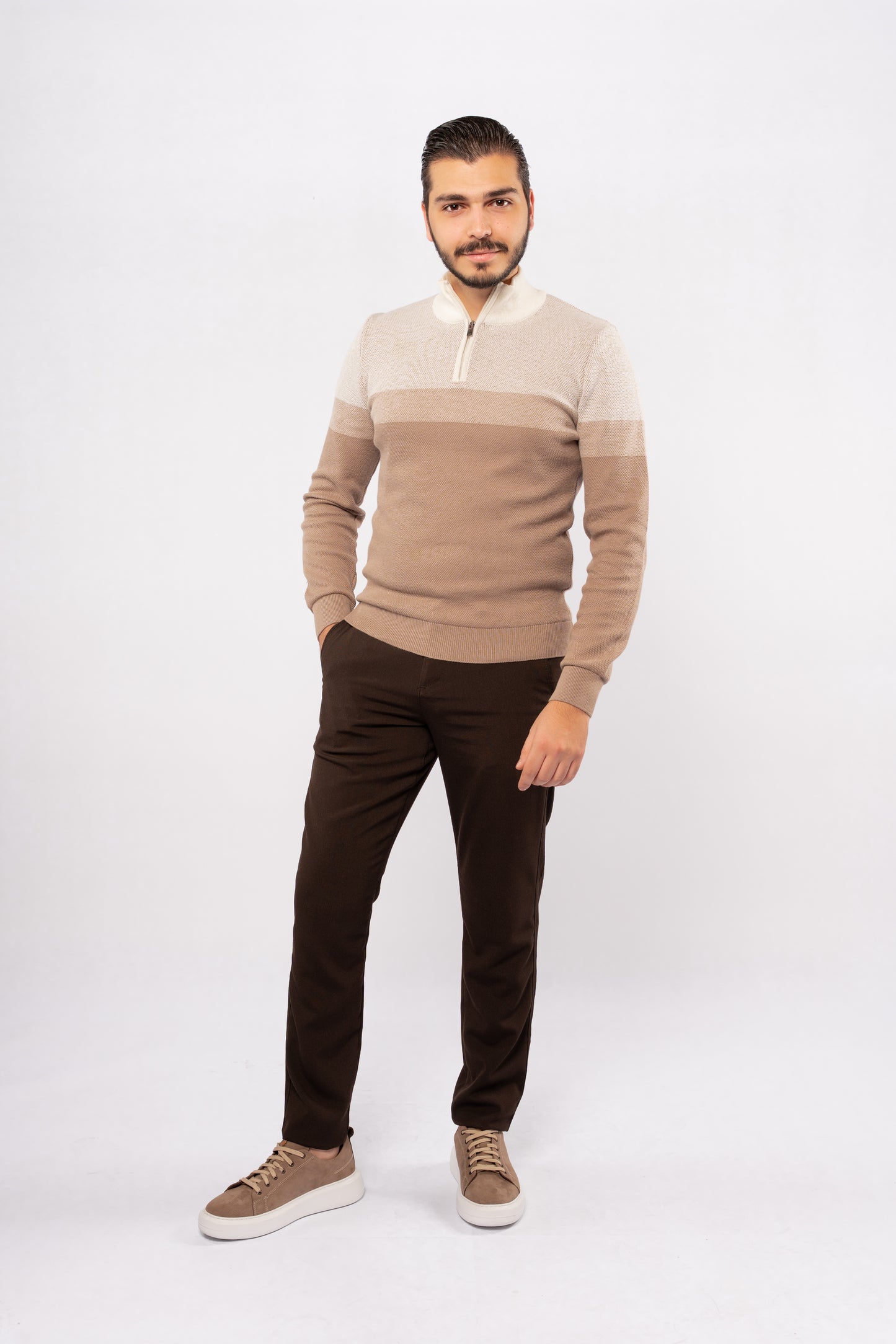 BEIGE CASUAL HIGHNECK ZIPPER