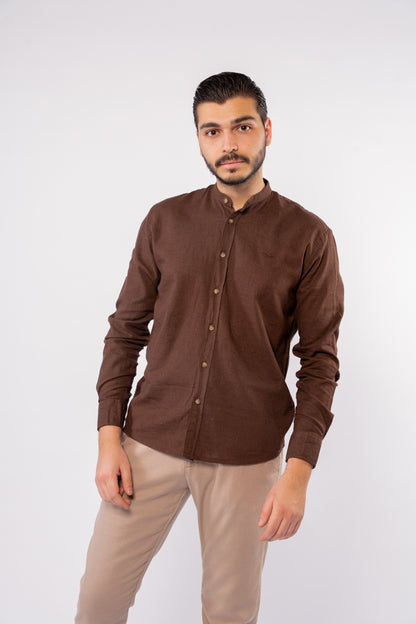 BROWN CHINESE LINEN SHIRT