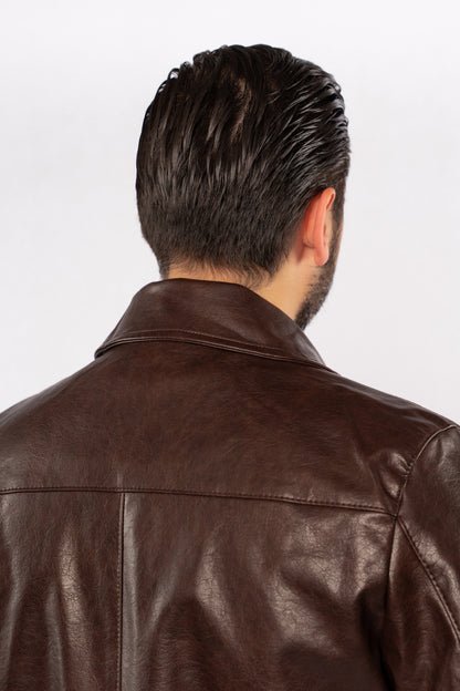 BROWN TRUCKER LEATHER JACKET