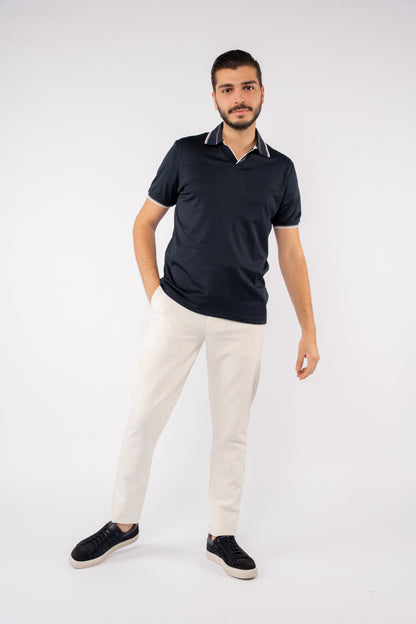 NAVY MIXED VNECK POLO