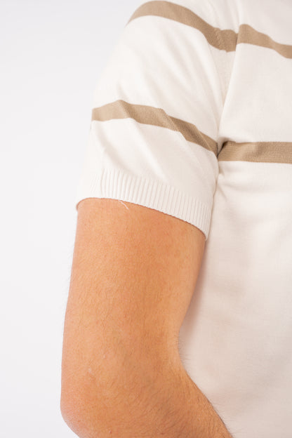 WHITE BEIGE LINES ZIPPER POLO