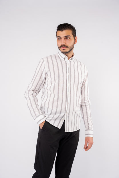 BLUE GREY LINED LINEN SHIRT