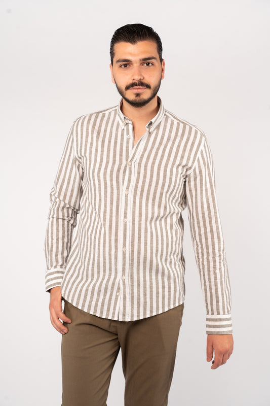 WHITE OLIVE LINE LINEN SHIRT
