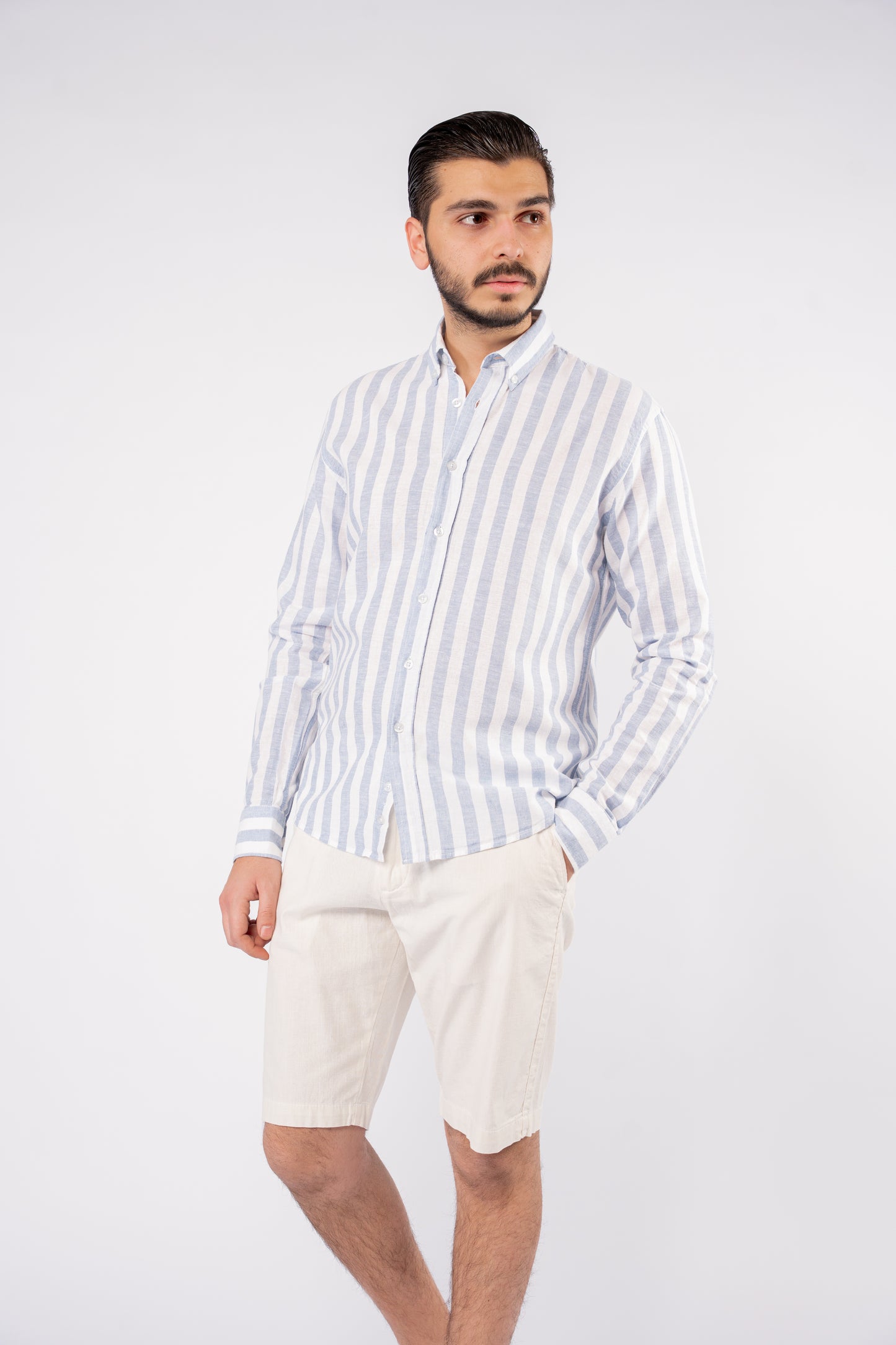 BLUE LINED LINEN SHIRT